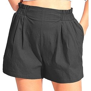 Cotton High Waisted Black Shorts with Pockets